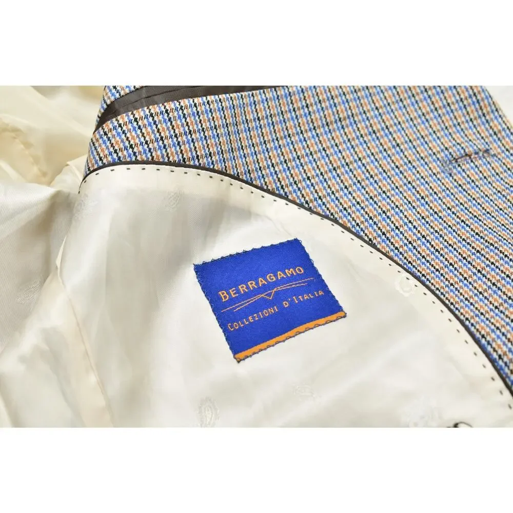 Berragamo Collezioni D'Italia Men's 42R Plaid Blazer Blue Tan Lazio-Jackets Spor